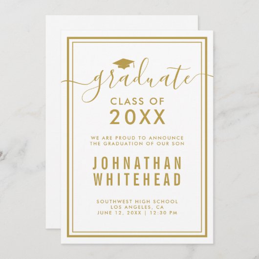 Afstuderen Gold White Aankondiging (Voorkant / Achterkant)
