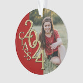 Afstuderen Goud en Rood 2024 Foto Ornament (voorkant)
