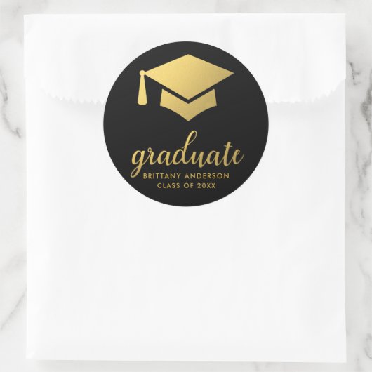 Afstuderen goud en zwart ronde sticker (Tas)