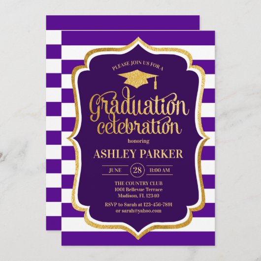 Afstuderen - Goud Paarse witte strepen Kaart (Voorkant / Achterkant)