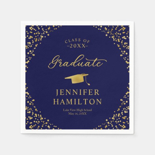 Afstuderen gouden Confetti op blauw Afstuderen Servet (Voorkant)
