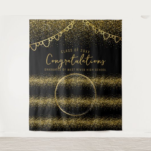 Afstuderen gouden glitter viering foto achtergrond wandkleed (Voorkant)