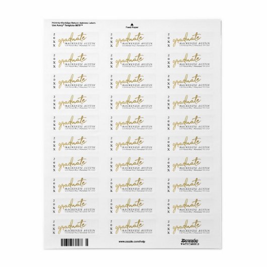 Afstuderen gouden script | Classy borstel met jaar Etiket (Full Sheet)