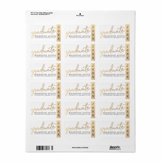 Afstuderen gouden script | Classy borstel met jaar Etiket (Full Sheet)