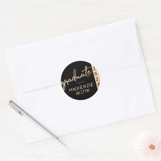 Afstuderen gouden script | Classy borstel met jaar Ronde Sticker (Envelop)