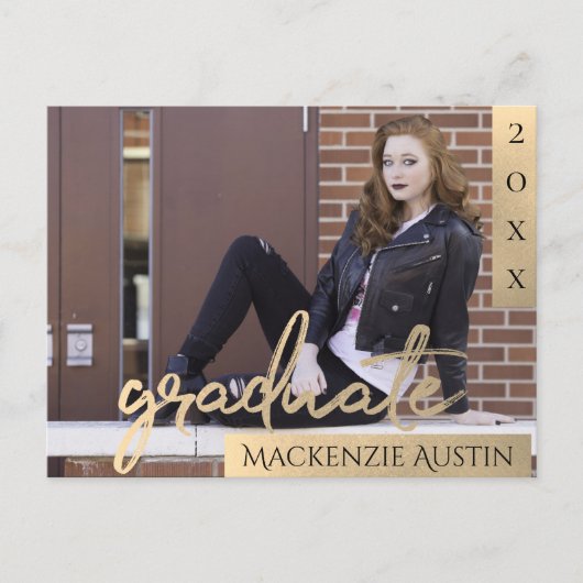 Afstuderen gouden script | Elegante Afstuderen fot Uitnodiging Briefkaart (Voorkant)