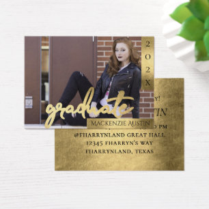 Afstuderen gouden script Elegante foto aankondig Visitekaartje