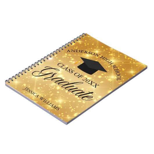 Afstuderen Gouden Sparkle Elegant Gepersonaliseerd Notitieboek (Linkerzijde)