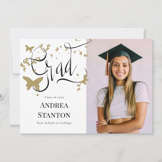 Afstuderen gouden vlinders Afstudeerder kalligrafi Aankondiging (Voorkant)