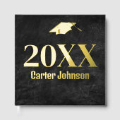 Afstuderen goudfolie op zwart leder gastenboek (Voorkant)