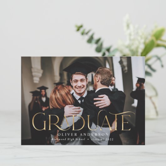 Afstuderen goudfoto waterverf botanische flora en aankondiging (Staand voorkant)