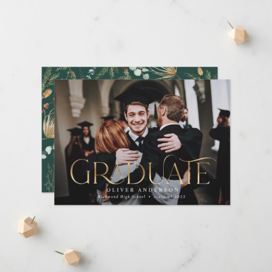 Afstuderen goudfoto waterverf botanische flora en aankondiging (Voorkant / Achterkant in situ)