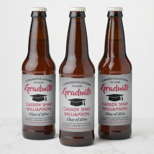 Afstuderen graten geborsteld grijs rood en zwart bier etiket