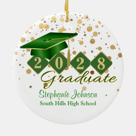 Afstuderen Green en Gold Confetti keramiek Keramisch Ornament (Achterkant)