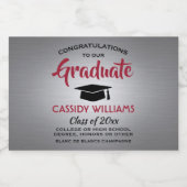 Afstuderen, grijs rood en zwart, gesplitst sparkling wijnetiket (Enkel label)