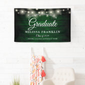 Afstuderen Groene Rustic Wood String Lights Spandoek (Insitu)