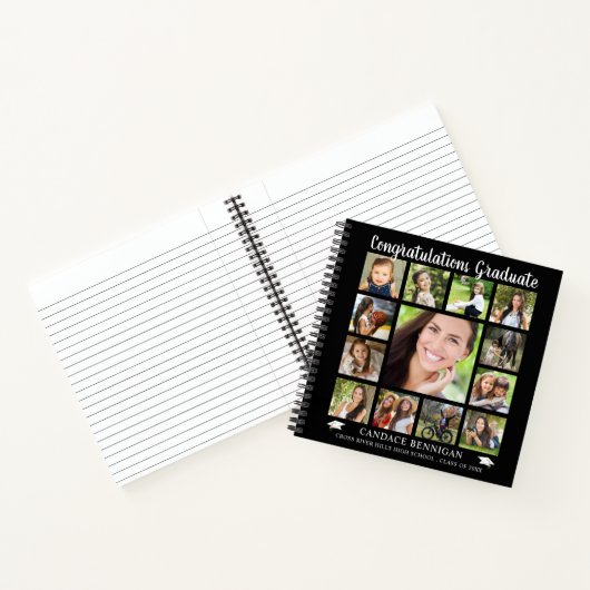 Afstuderen Guest Book 13 Photo Collage Black Notitieboek (Binnen)