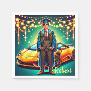 Afstuderen Guy Met Snelle Auto Custom Servet
