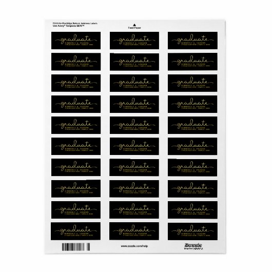 Afstuderen Hand Lettered Gold Foil Look Script Etiket (Full Sheet)