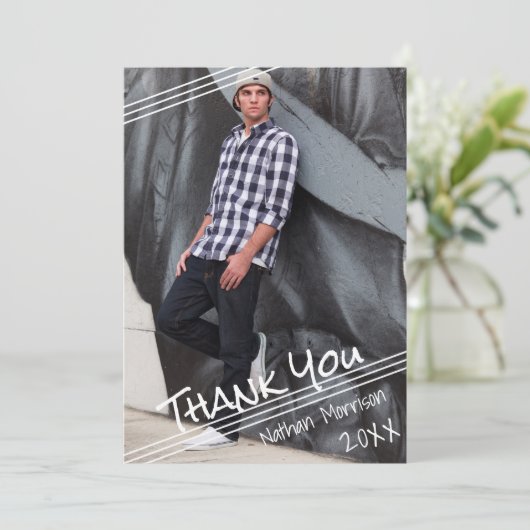 Afstuderen hand Lettert Dank u | Eén foto Bedankkaart (Staand voorkant)
