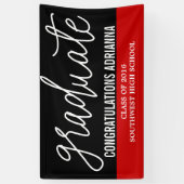 Afstuderen handgeschreven felicitaties zwart rood spandoek (Verticaal)