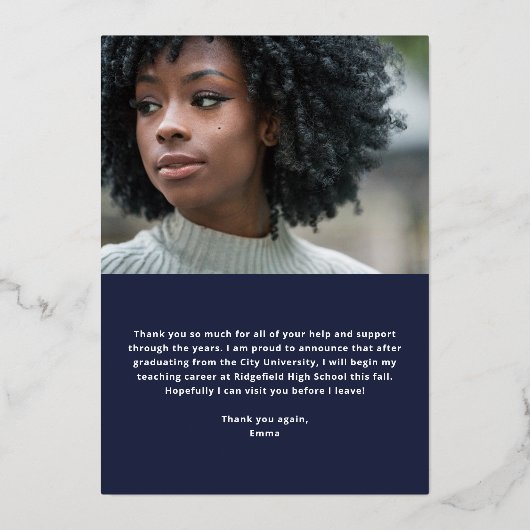 Afstuderen Hartelijk dank | Blauw met zilverfolie Folie Uitnodiging (Achterkant)