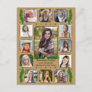 Afstuderen High School Photo Collage   Burlap Fern Aankondigingskaart