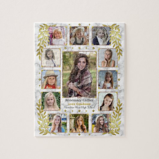 Afstuderen High School Photo Collage | Marmer Gold Legpuzzel (Verticaal)