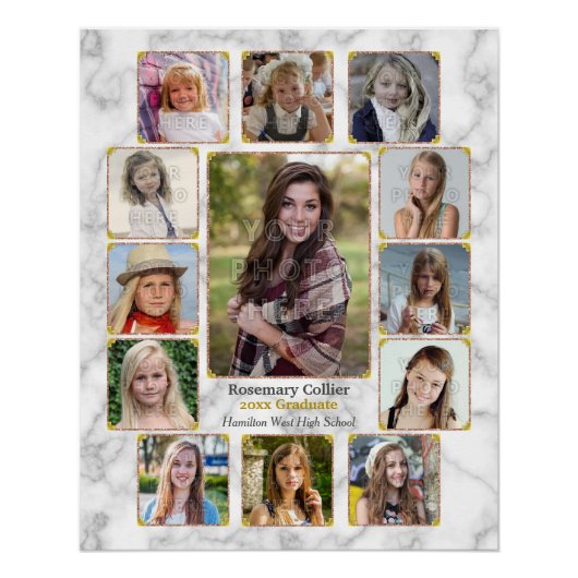 Afstuderen High School Photo Collage White Marble Perfect Poster (Voorkant)