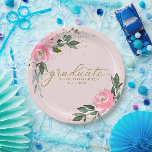 Afstuderen Hot Pink Floral Graduation Party Papieren Bordje (Feest)