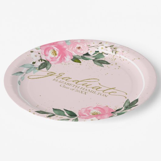Afstuderen Hot Pink Floral Graduation Party Papieren Bordje (Gekanteld)
