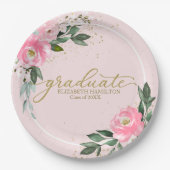 Afstuderen Hot Pink Floral Graduation Party Papieren Bordje (Voorkant)