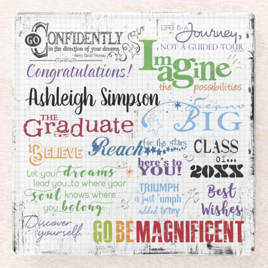 Afstuderen Inspirerend Citaten Gepersonaliseerd Glazen Onderzetter (Voorkant)