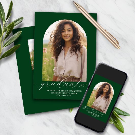 Afstuderen Invitation 2 foto's Arch Green Kaart
