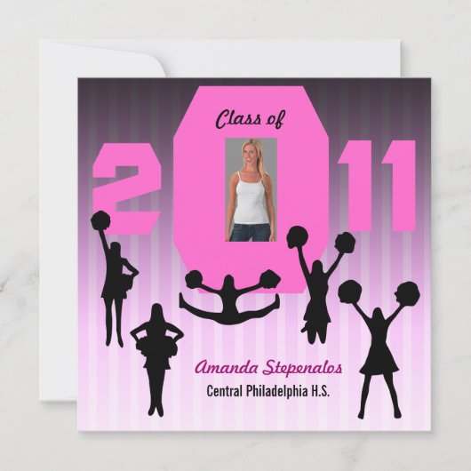 Afstuderen Invitation Cheerleader XCP194 Roze Kaart (Voorkant)