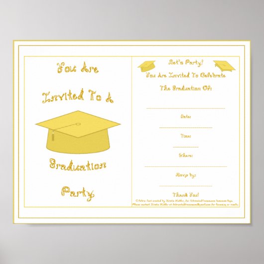 Afstuderen Invitation Goud Pet Printable Poster (Voorkant)