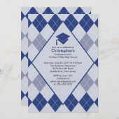Afstuderen Invitation Preppy Blue Argyle Kaart (Voorkant / Achterkant)