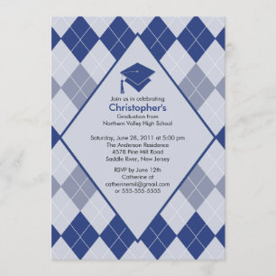 Afstuderen Invitation Preppy Blue Argyle Kaart