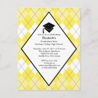 Afstuderen Invitation Preppy Yellow Argyle