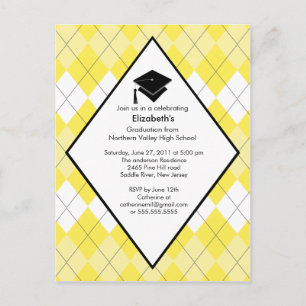 Afstuderen Invitation Preppy Yellow Argyle Uitnodiging Briefkaart