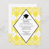Afstuderen Invitation Preppy Yellow Argyle Uitnodiging Briefkaart (Voorkant / Achterkant)