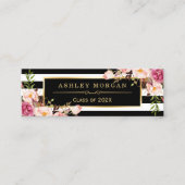 Afstuderen Invoegen Kaart Floral Black White Strip Contactkaartje (Voorkant)