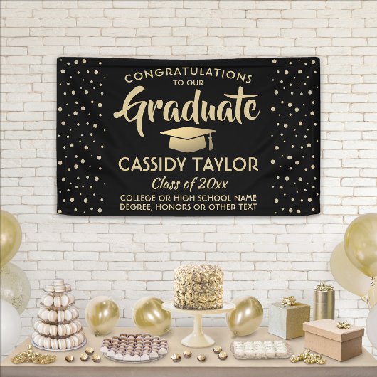 Afstuderen is gecomprimeerd Modern Black en Gold C Spandoek