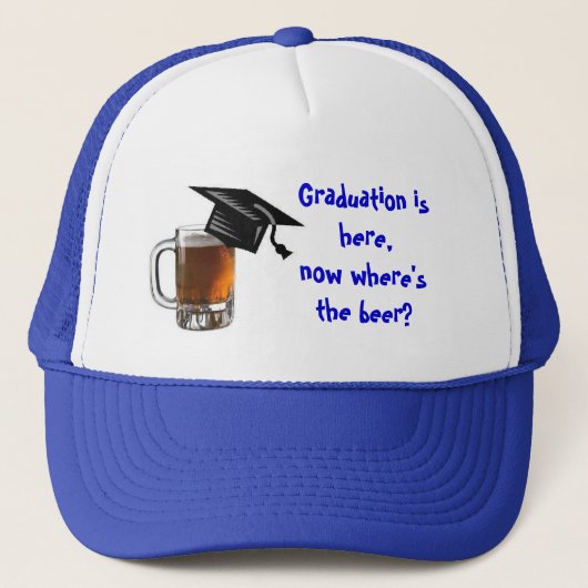 Afstuderen is hier, waar is het bier? trucker pet (Voorkant)