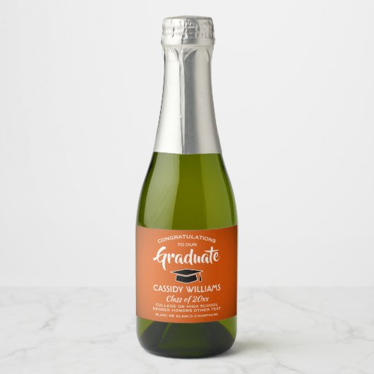 Afstuderen is Oranje wit zwart mini gesplitst Sparkling Wijnetiket (Voorkant)