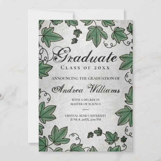 Afstuderen Ivy met Silver Black Script Afstudeerde Kaart (Voorkant)