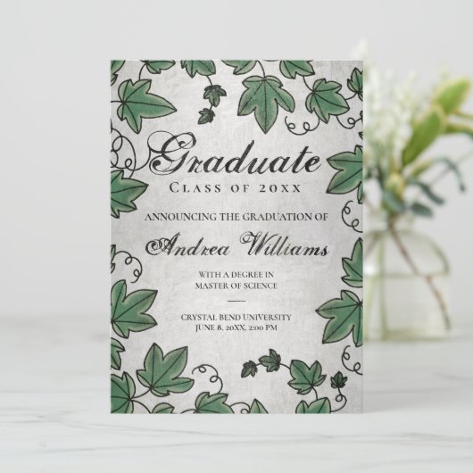 Afstuderen Ivy met Silver Black Script Afstudeerde Kaart (Staand voorkant)