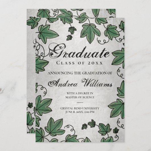 Afstuderen Ivy met Silver Black Script Afstudeerde Kaart (Voorkant / Achterkant)