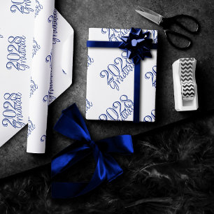 Afstuderen Jaar   Basic Wit op Blauw Celebration Cadeaupapier