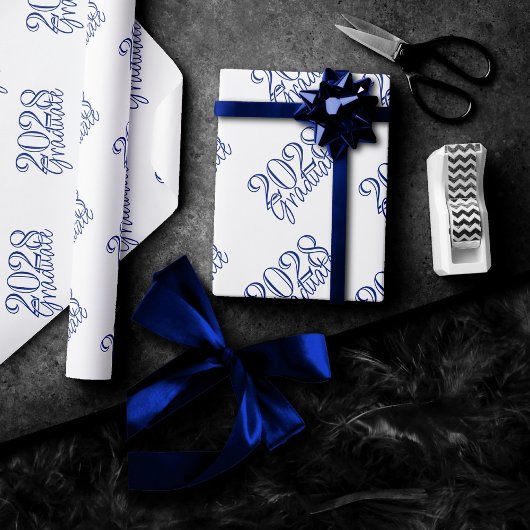 Afstuderen Jaar | Basic Wit op Blauw Celebration Cadeaupapier